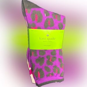 Kate Spade women’s crew socks 3 pair New Purple animal print white pink one size